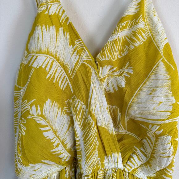 Sim & Sam Maxi Dress Boho Women’s XS Yellow Tropical Belted Surplice Neck Lined - Picture 3 of 12